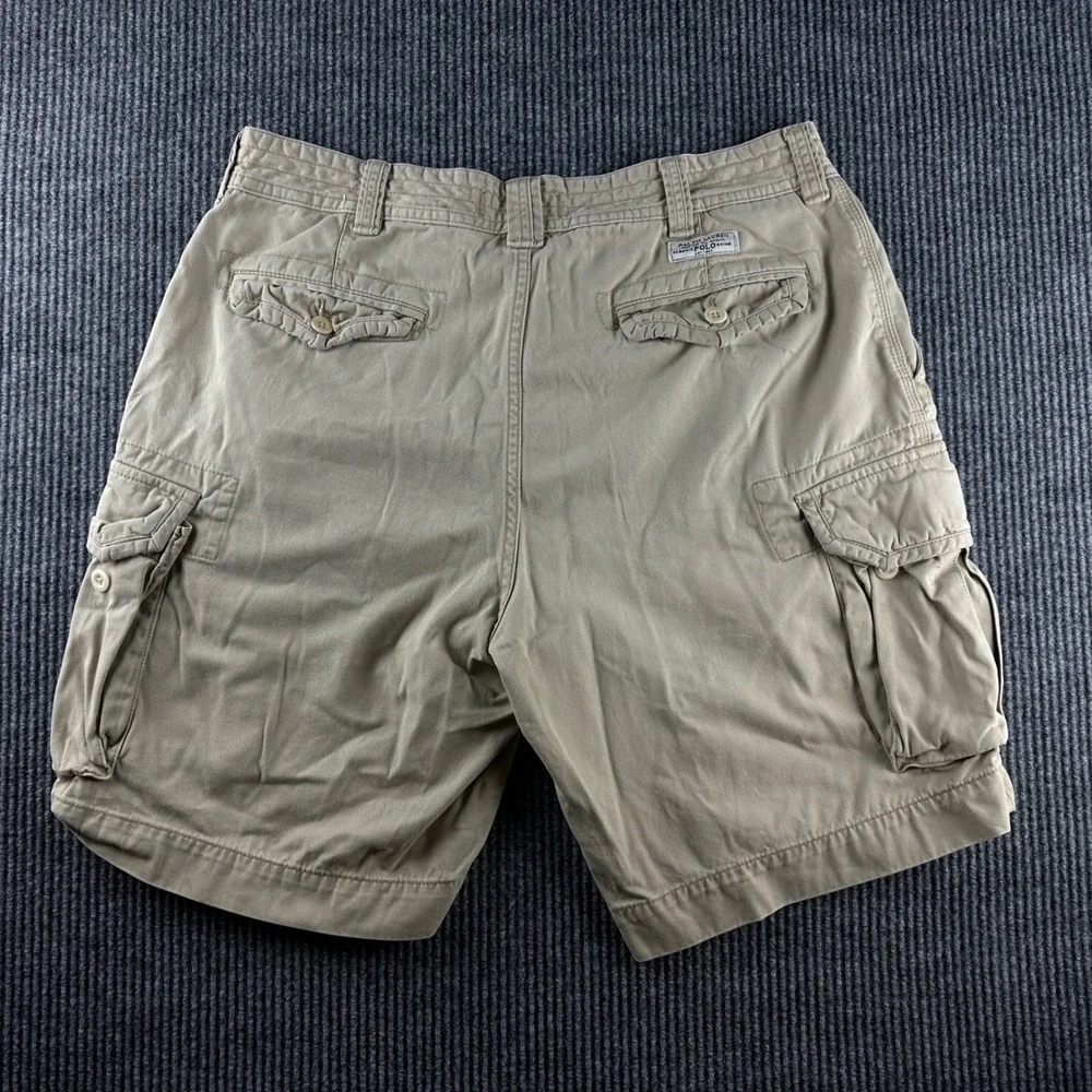 Polo Ralph Lauren Mens Classic Polo Chino Cargo Shorts Tan Khaki Cotton Size 38